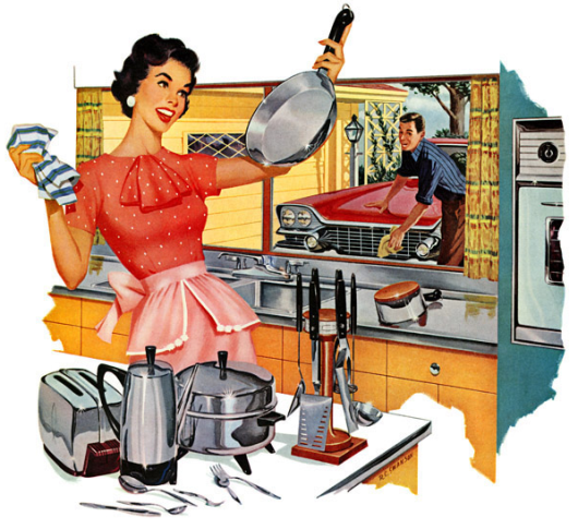 Happy housewife doing dishes