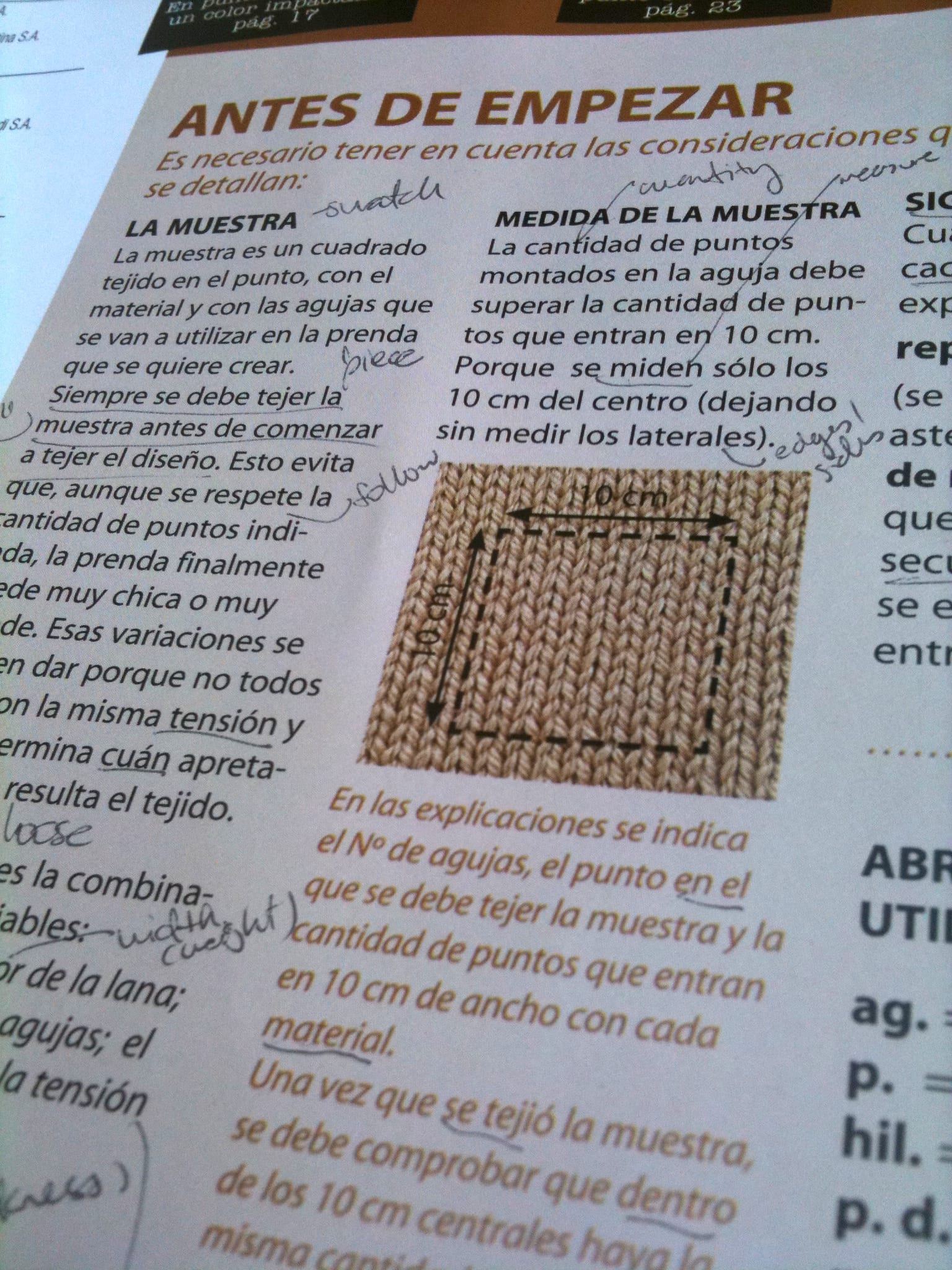 A page from a Spanish-language knitting magazine