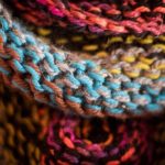 Closeup of multicolor garter stitch in the round