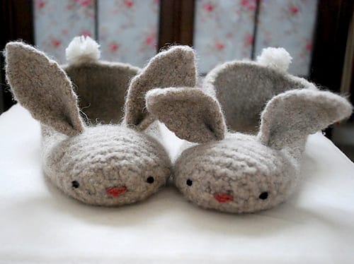 Hopsalots bunny slippers by Tiny Owl Knits