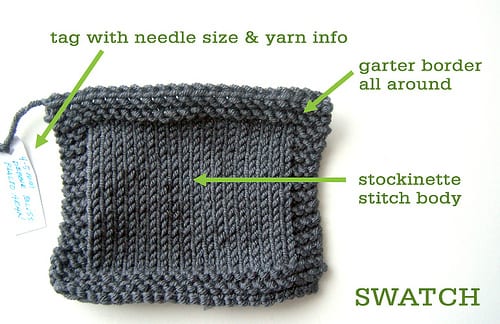 4 inch knit swatch with garter stitch border