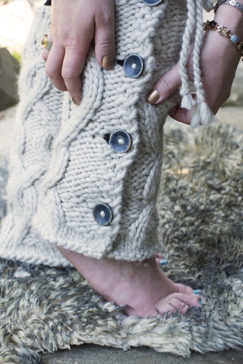 KnitFreedom's bulky cabled legwarmers with buttons