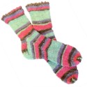 Striped worsted-weight faux-heel-flap toe-up socks with a picot bind-off
