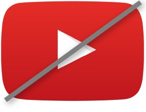 Red YouTube play button crossed out