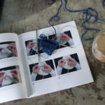 Portuguese Knitting book and yarn and coffee