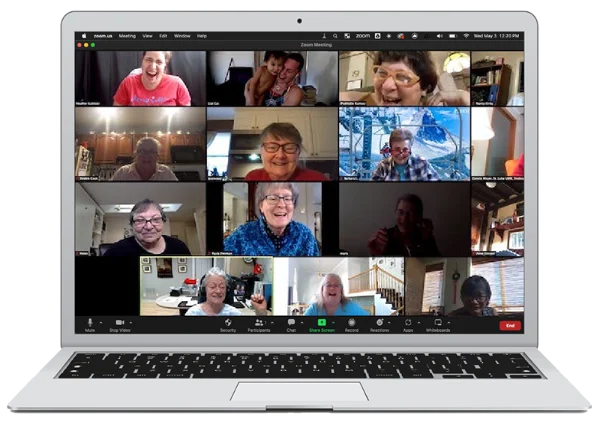 A Zoom meeting snapshot on a laptop computer