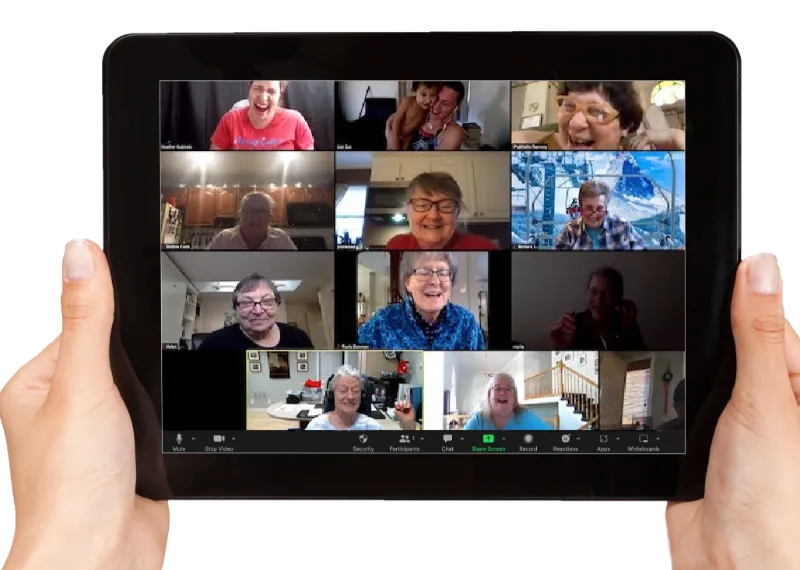 A Zoom meeting snapshot on an iPad tablet